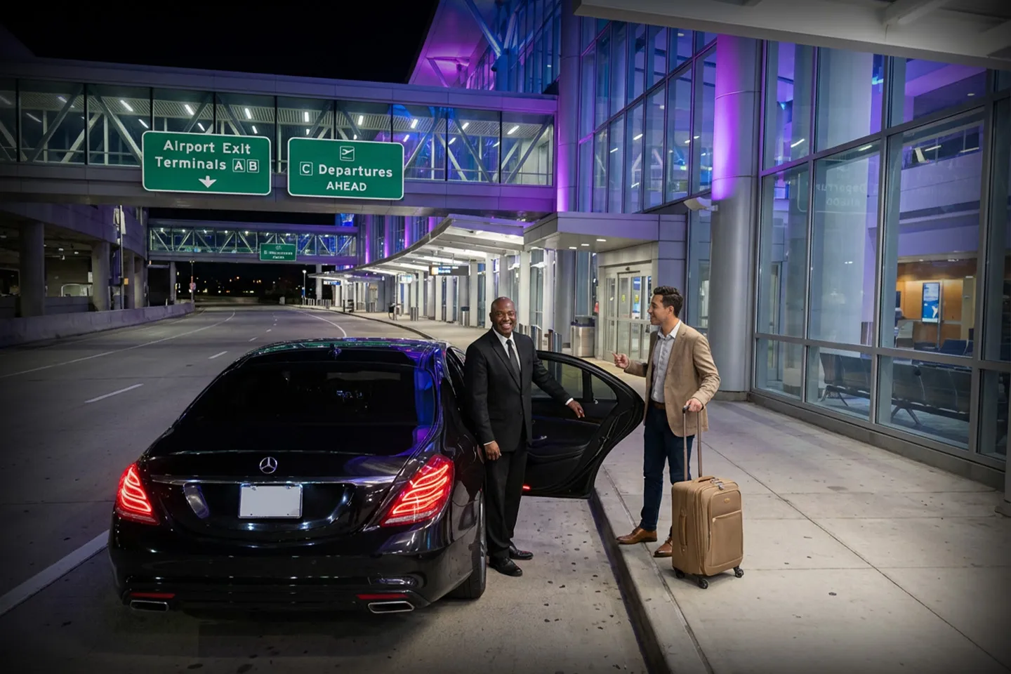 Luxury black car service for pickup and drop-off at LaGuardia Airport, New York