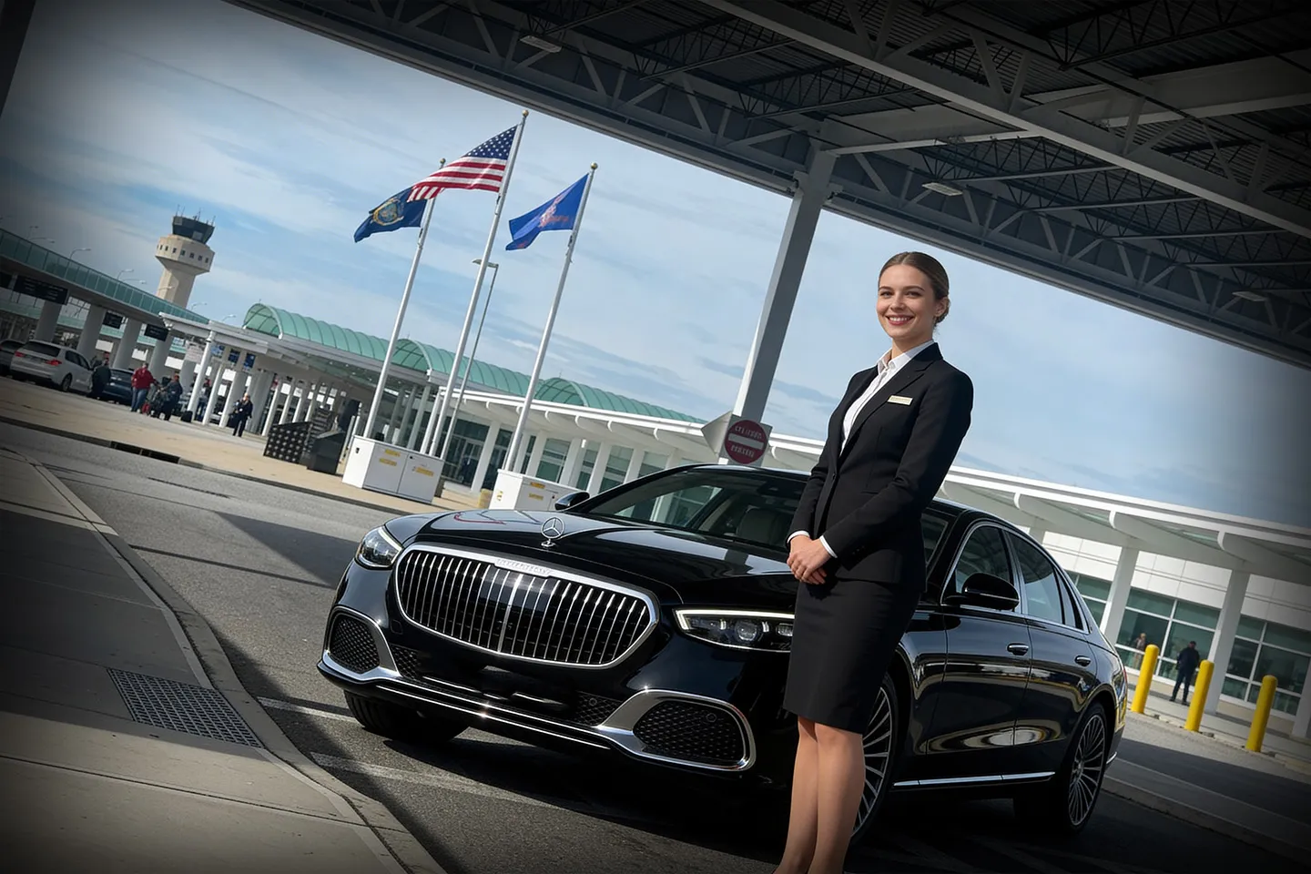 Private luxury car service providing airport transfer at Long Island MacArthur Airport