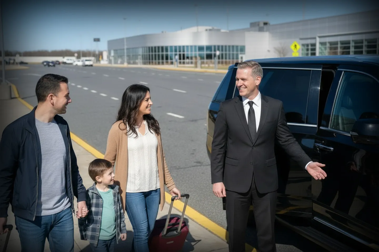 Luxury black car service for pickup and drop-off at Atlantic City International Airport, NJ