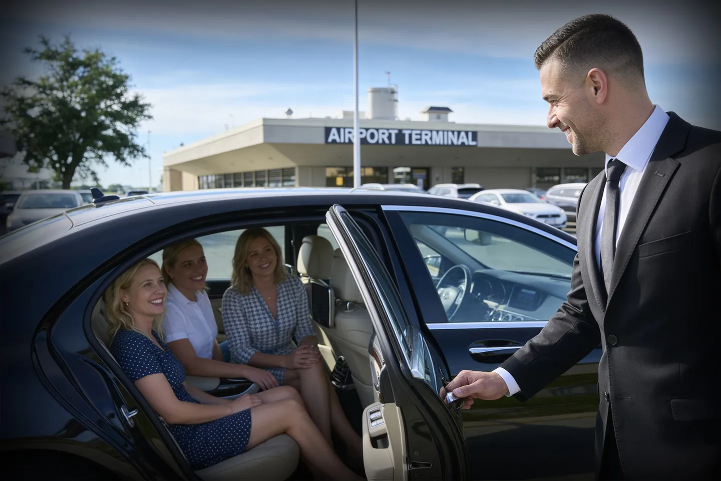 Luxury black car service for pickup and drop-off at Trenton–Mercer Airport, NJ