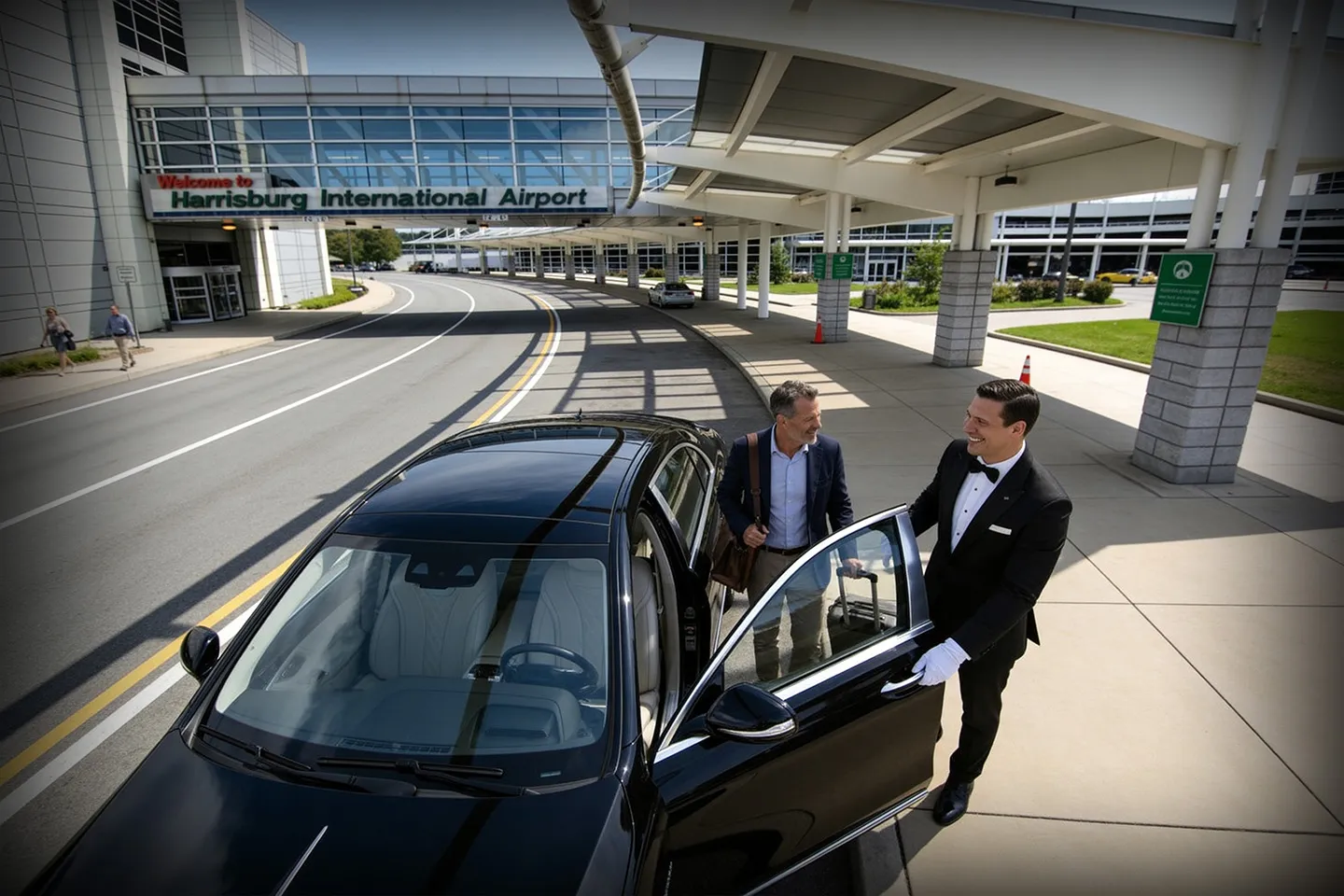 Luxury black car service near Harrisburg International Airport for pickup and drop-off