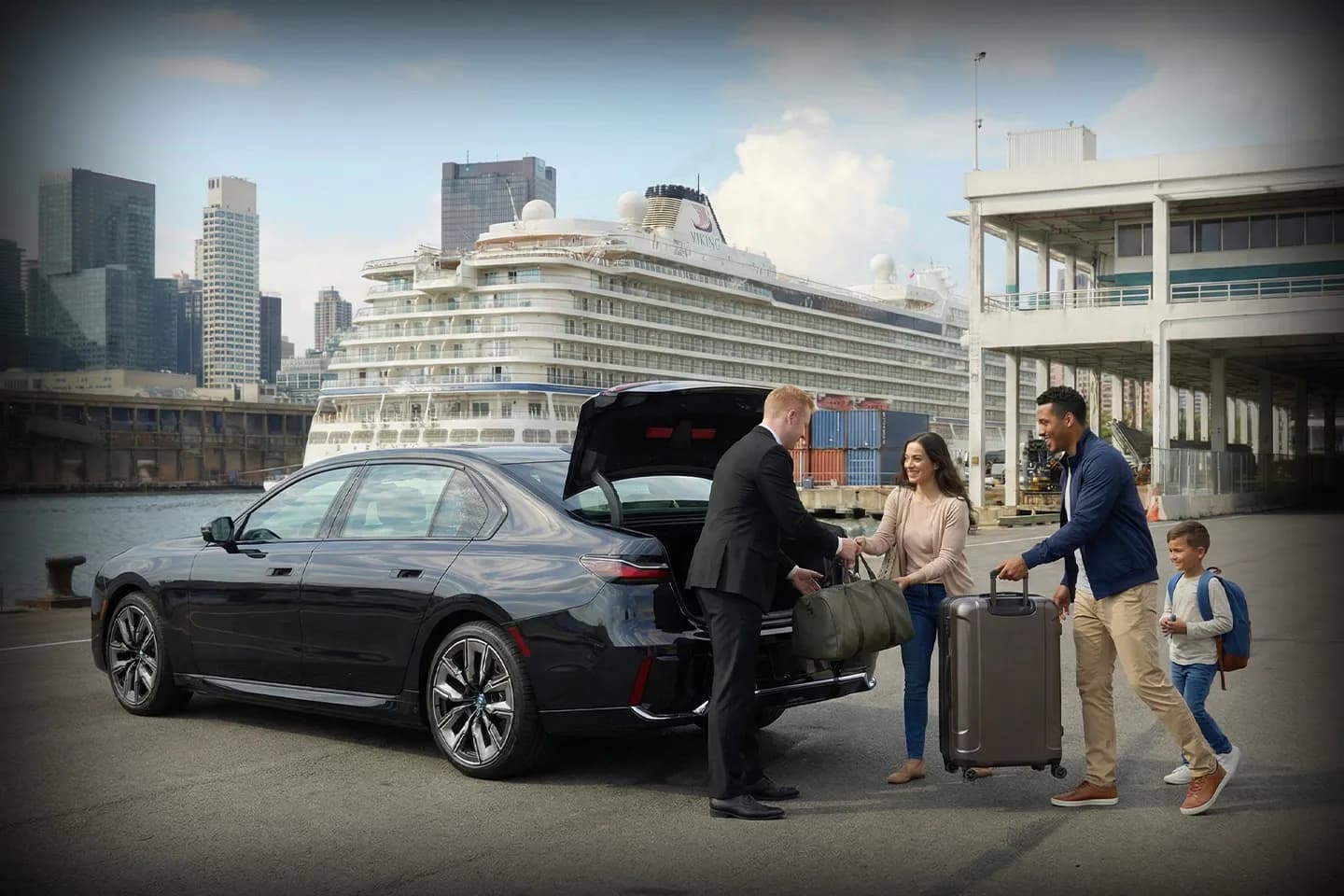 Luxury black car service for cruise terminal pickup and drop-off in New York City