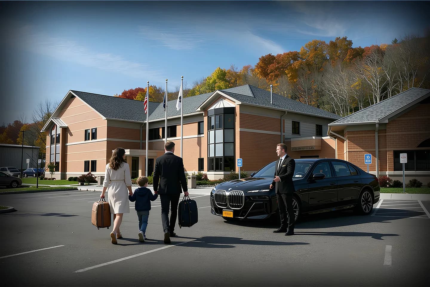 Airport pickup by Chenango chauffeur service vehicle