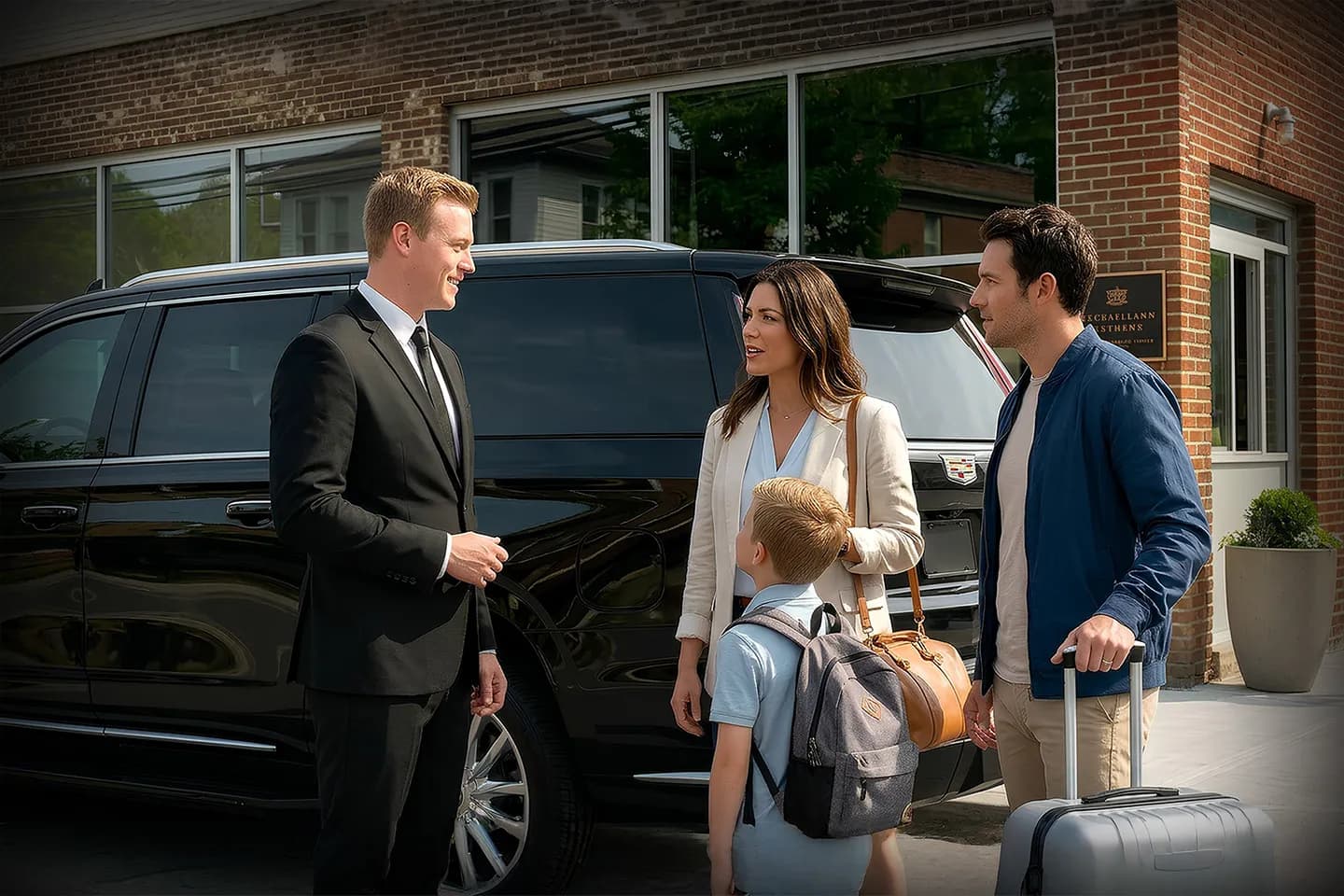 Livingston, NY chauffeur service luxury sedan parked near local street with professional driver ready for pickup