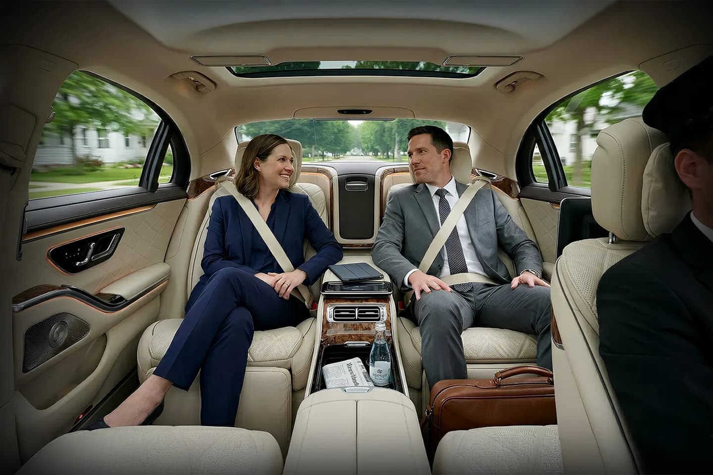 Business traveler using Oneida NY chauffeur service for corporate transportation in city setting