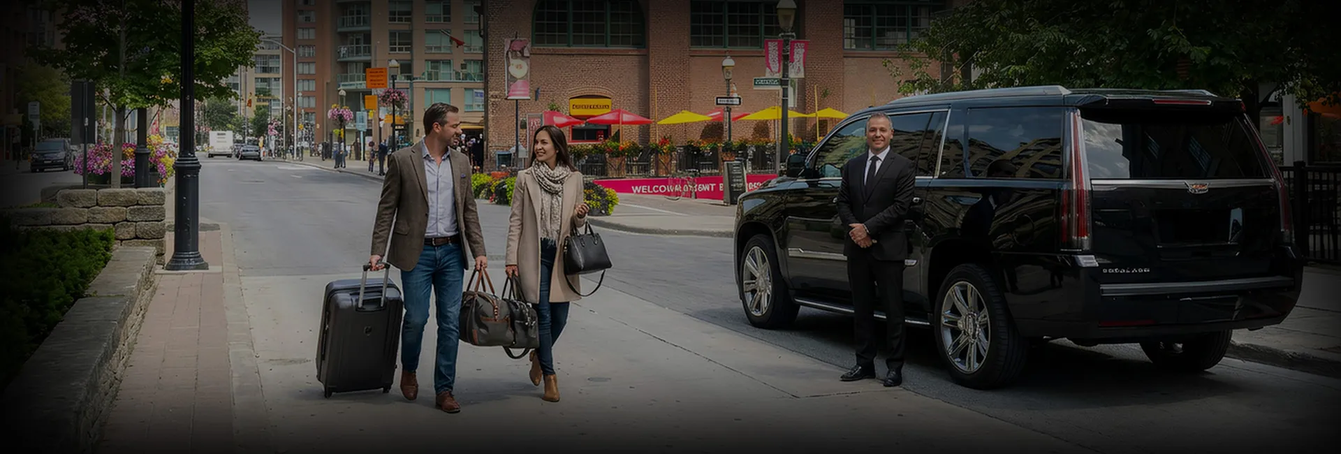 Black executive car on road in Saint Lawrence NY Chauffeur Service providing comfortable travel experience