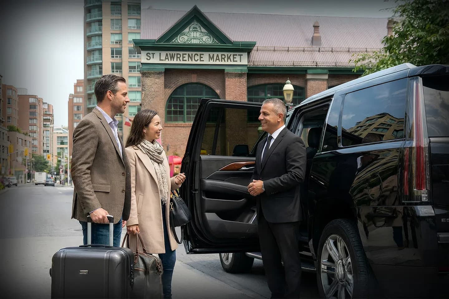 Luxury sedan arriving for Saint Lawrence NY Chauffeur Service with professional driver opening door