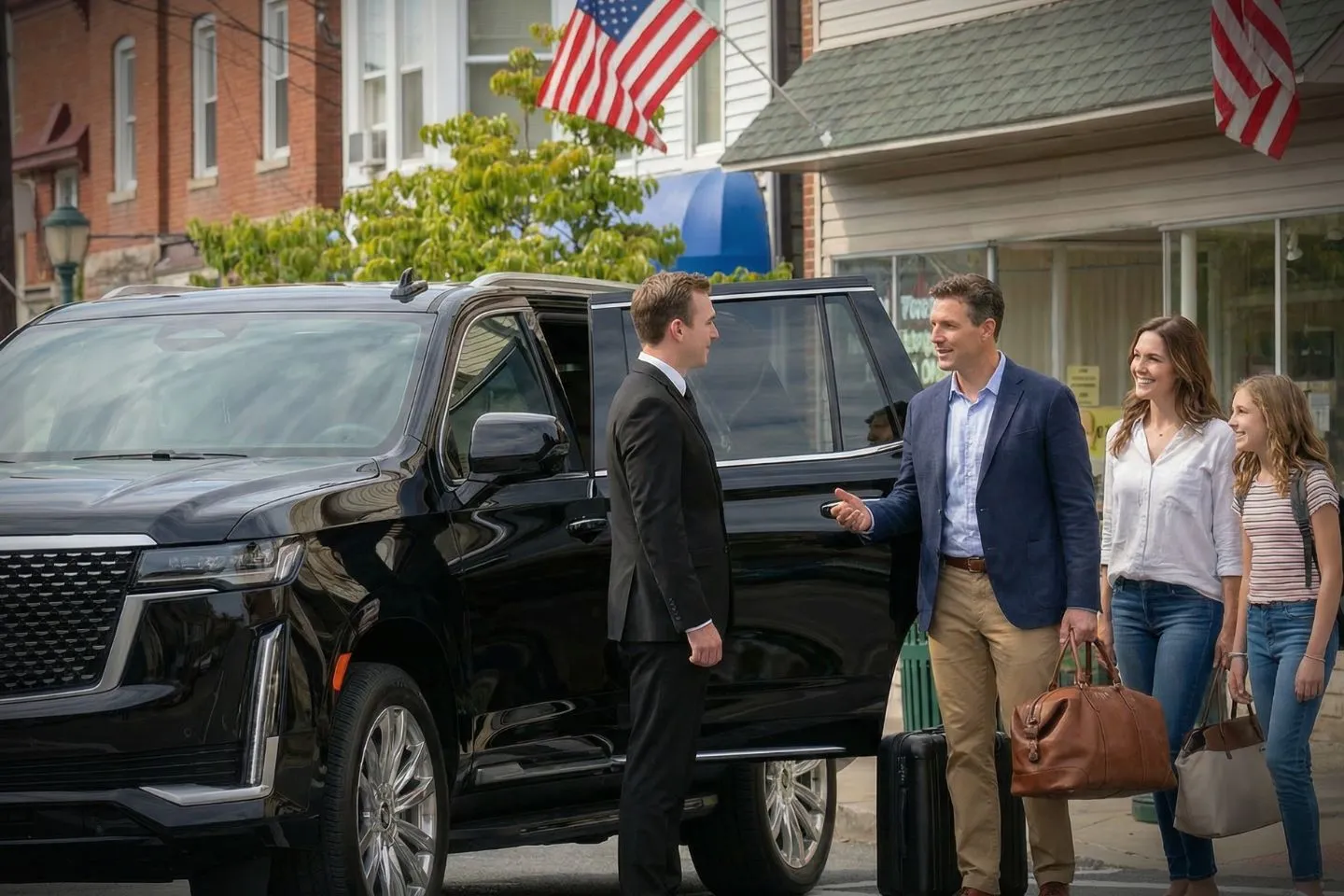 Ulster, NY Chauffeur Service luxury sedan arriving at airport in Ulster County with professional driver assisting passenger