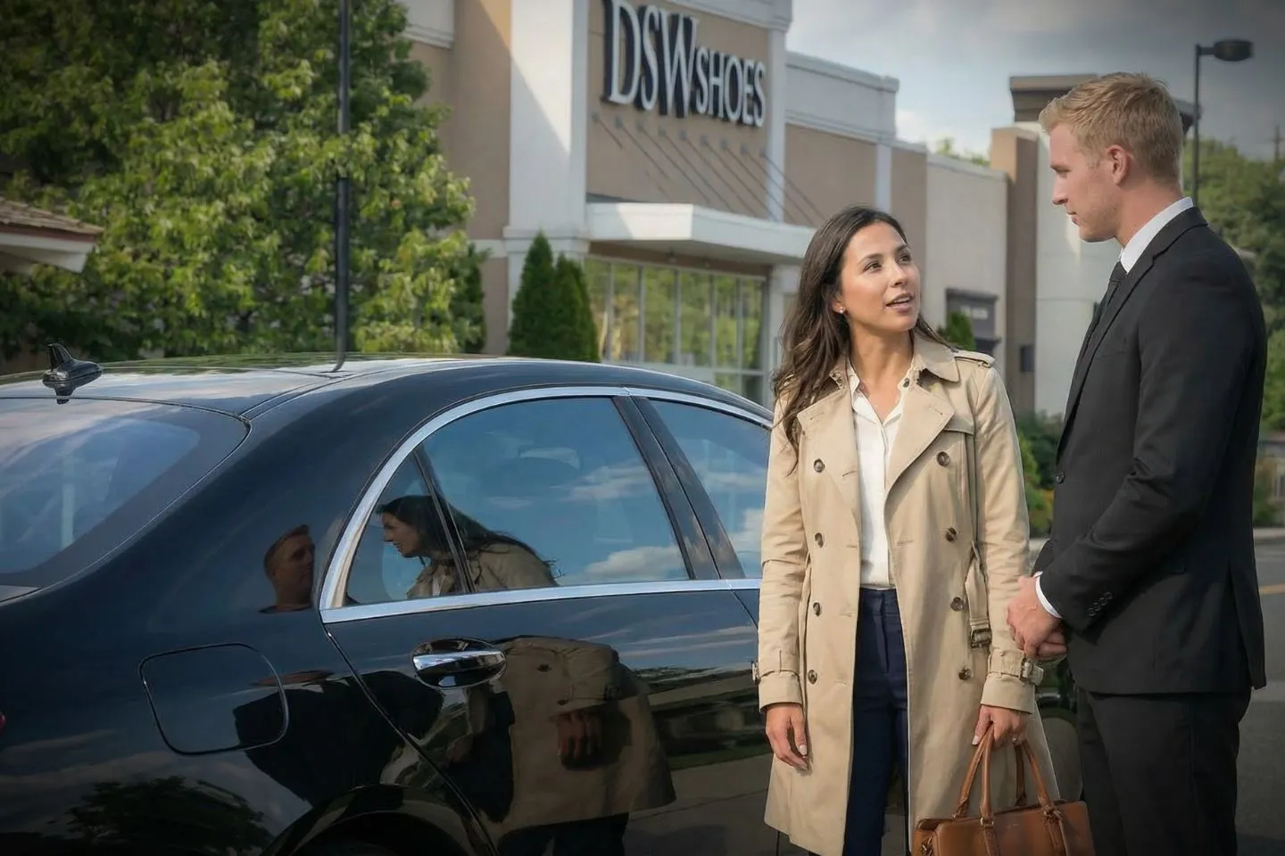 Elegant black SUV from Wayne NY chauffeur service waiting outside upscale location