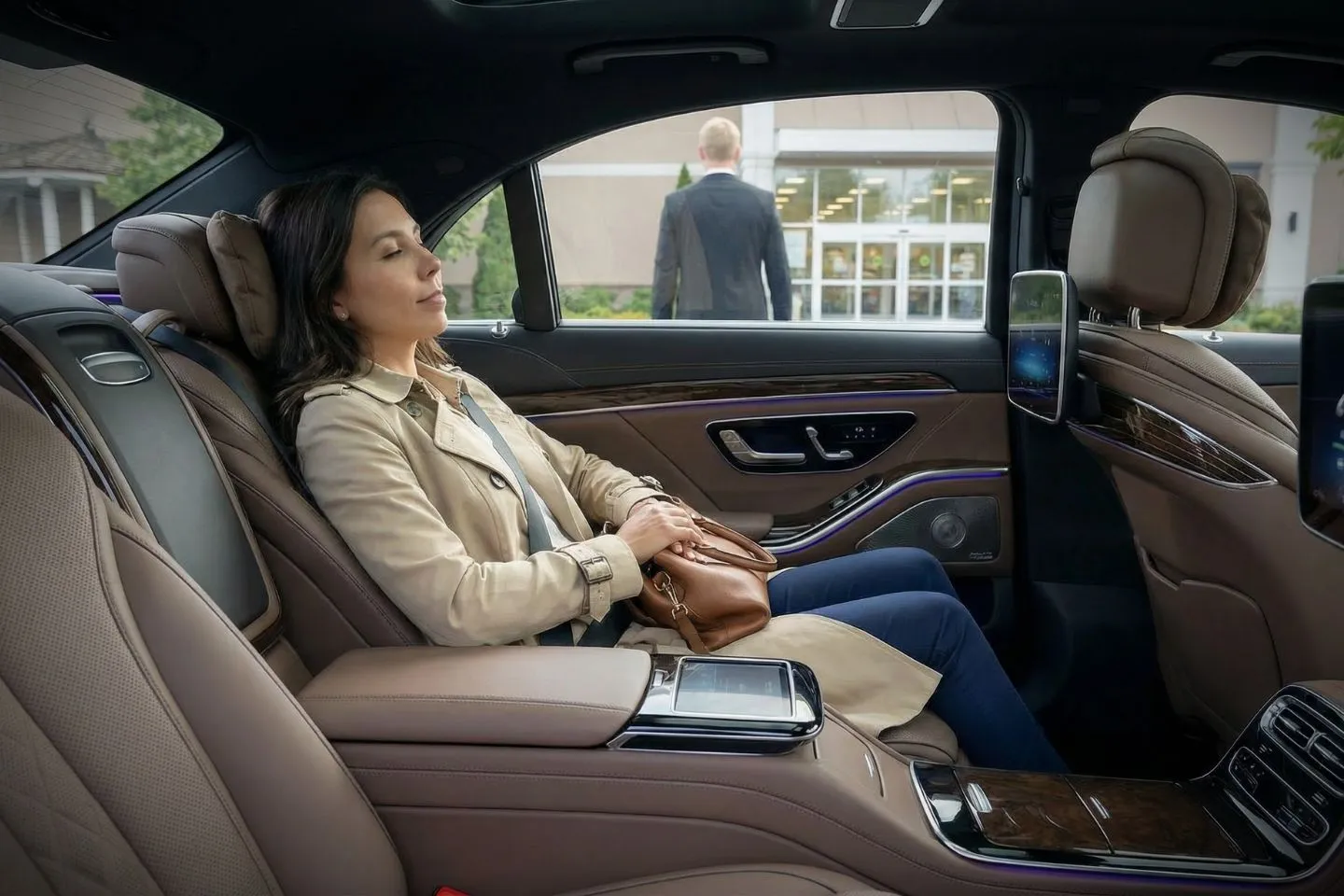 Chauffeur assisting passenger with luggage during Wayne NY car service airport trip