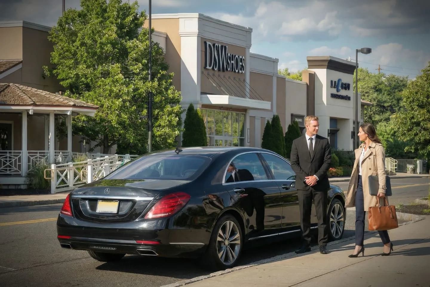 Wayne, NY Chauffeur Service luxury sedan parked on quiet street with professional driver ready