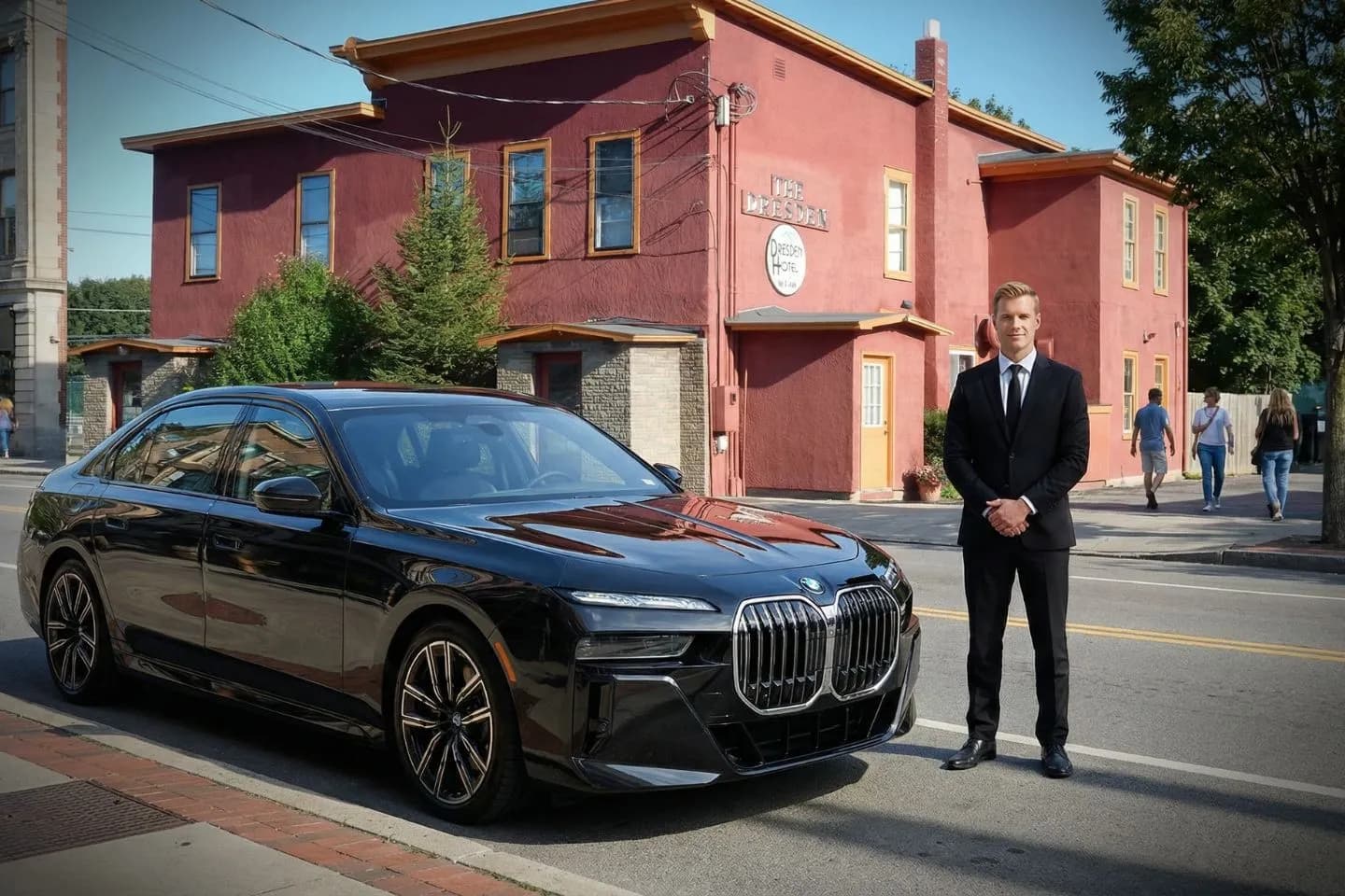 Luxury sedan from Yates, NY Chauffeur Service parked for executive pickup in Yates