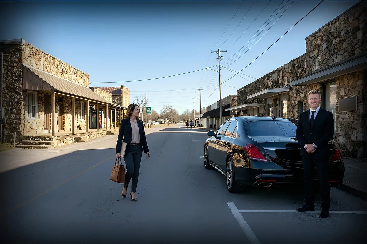 Arkansas AR Car Service luxury sedan waiting at airport terminal pickup in Arkansas city