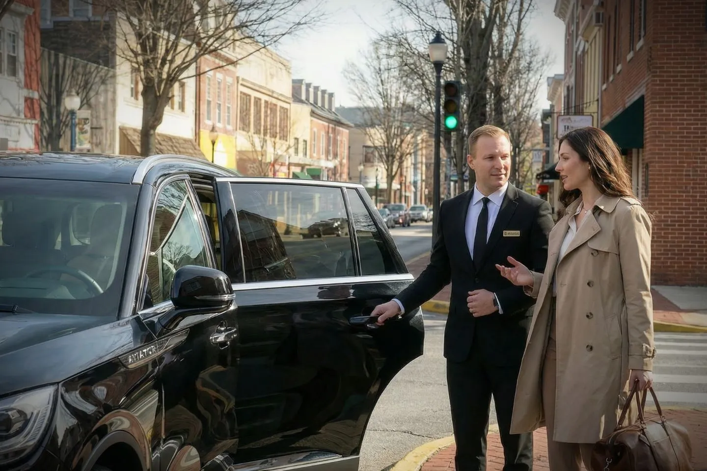 Corporate client using Delaware, DE Car Service for safe and punctual business meeting transportation