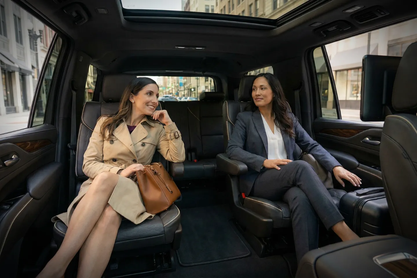 Comfortable back seat ride Kansas, KS Car Service clean interior chauffeur driving through Kansas highways