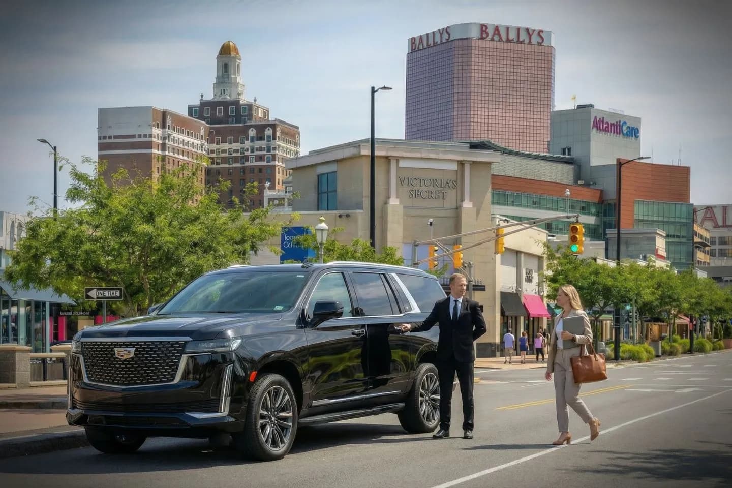 Professional chauffeur driving client safely with Atlantic, NJ car service in urban area