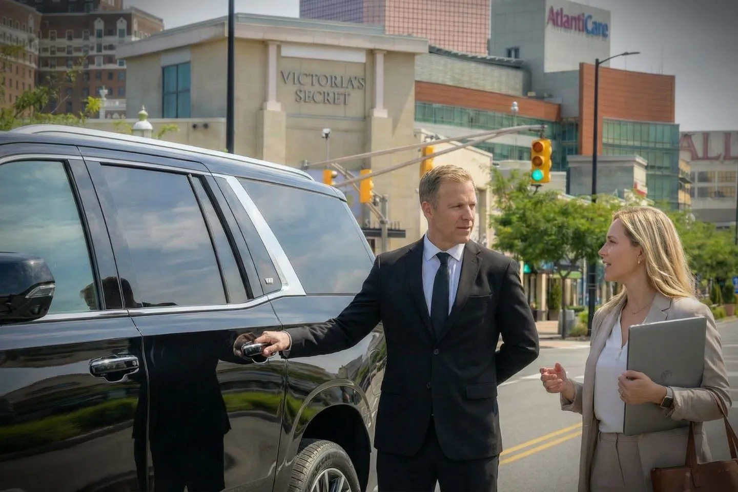 Luxury SUV from Atlantic NJ car service ready for airport transfer with luggage assistance