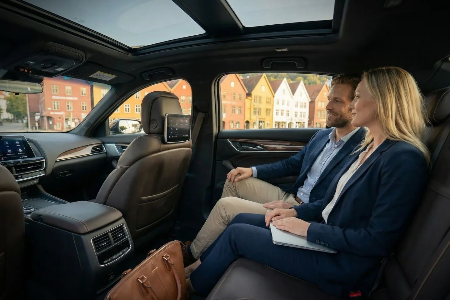 Bergen NJ car service interior showing clean, comfortable leather seating and premium features