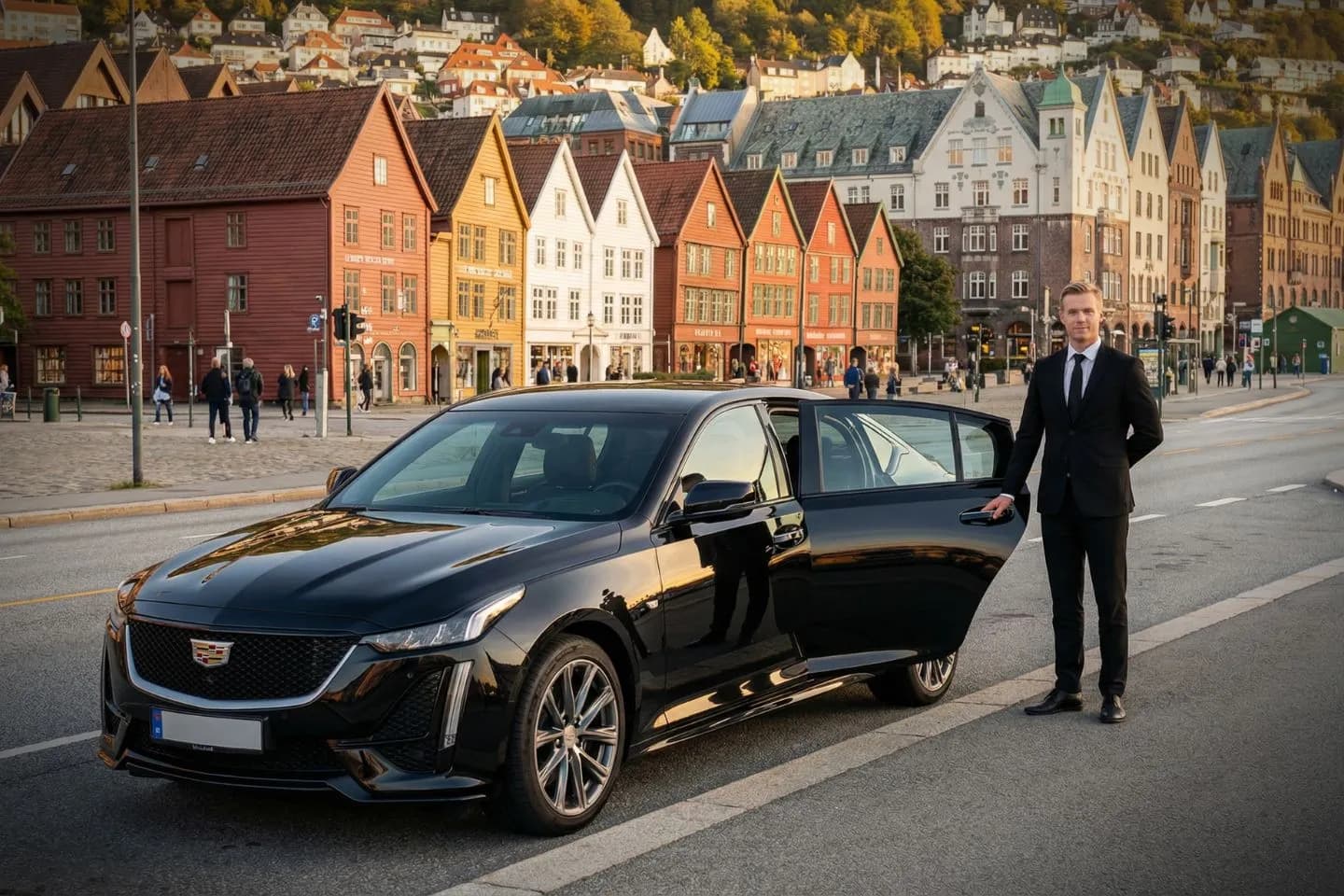 Bergen, NJ Car Service luxury sedan with professional chauffeur assisting passenger curbside