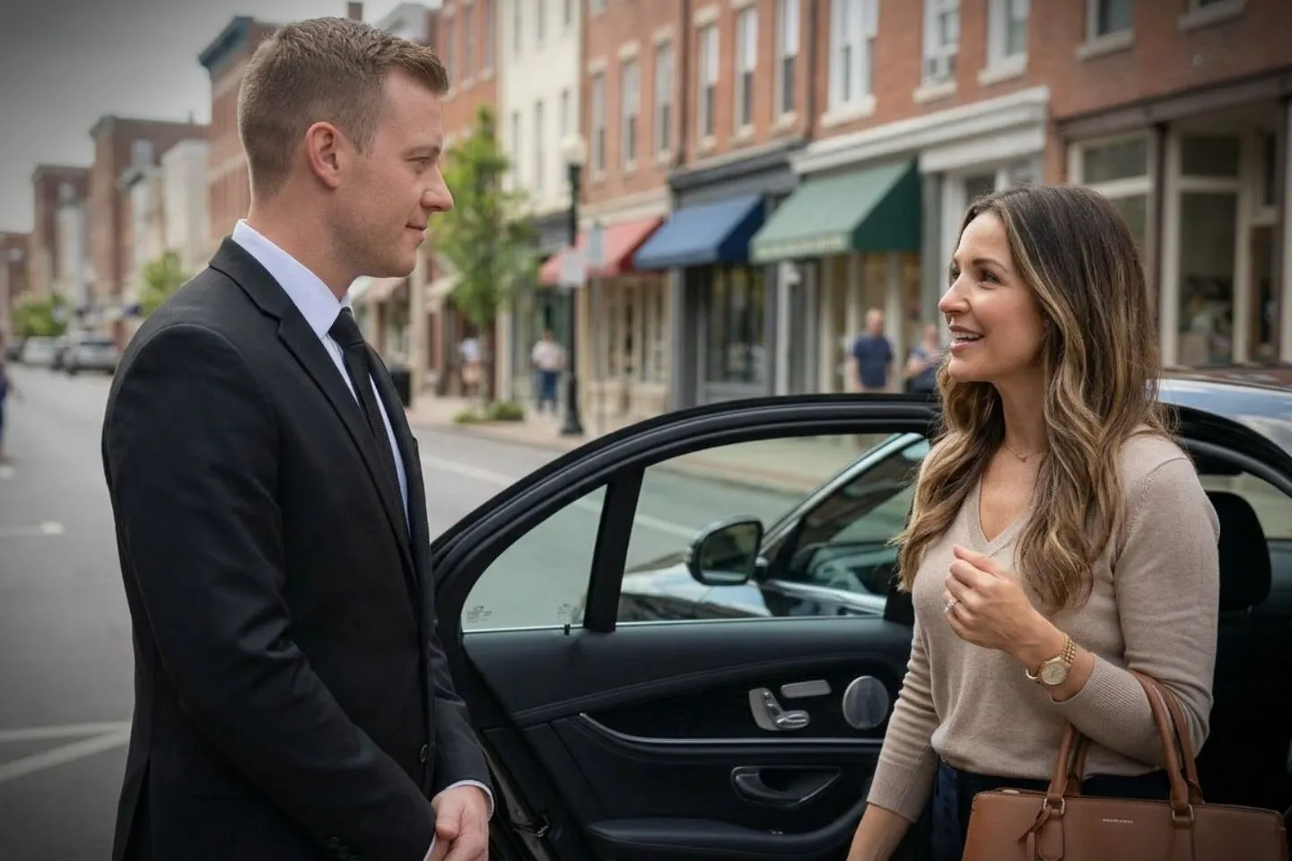 Professional Camden NJ car service driver assisting passenger with luggage at airport pickup zone