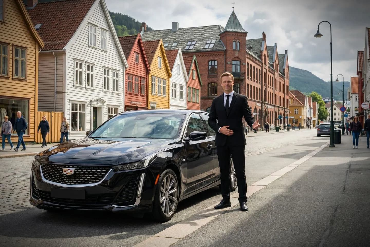 Cumberland, NJ Car Service chauffeur opening door of luxury sedan in downtown Cumberland street