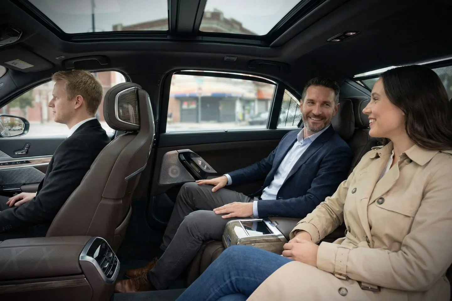 Comfortable interior of premium sedan used for Essex NJ car service with leather seats and attentive chauffeur