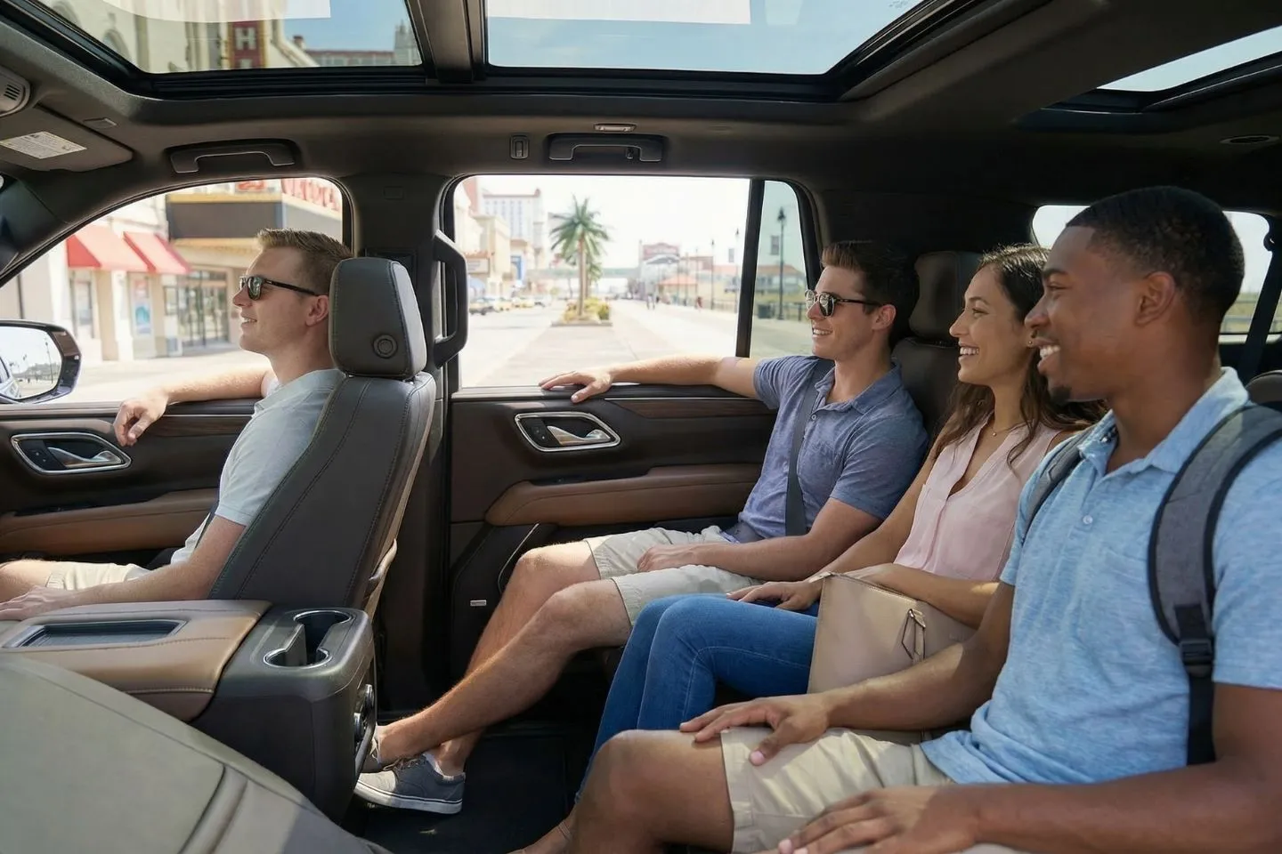 Executive Hudson NJ car service vehicle parked outside business district with driver ready