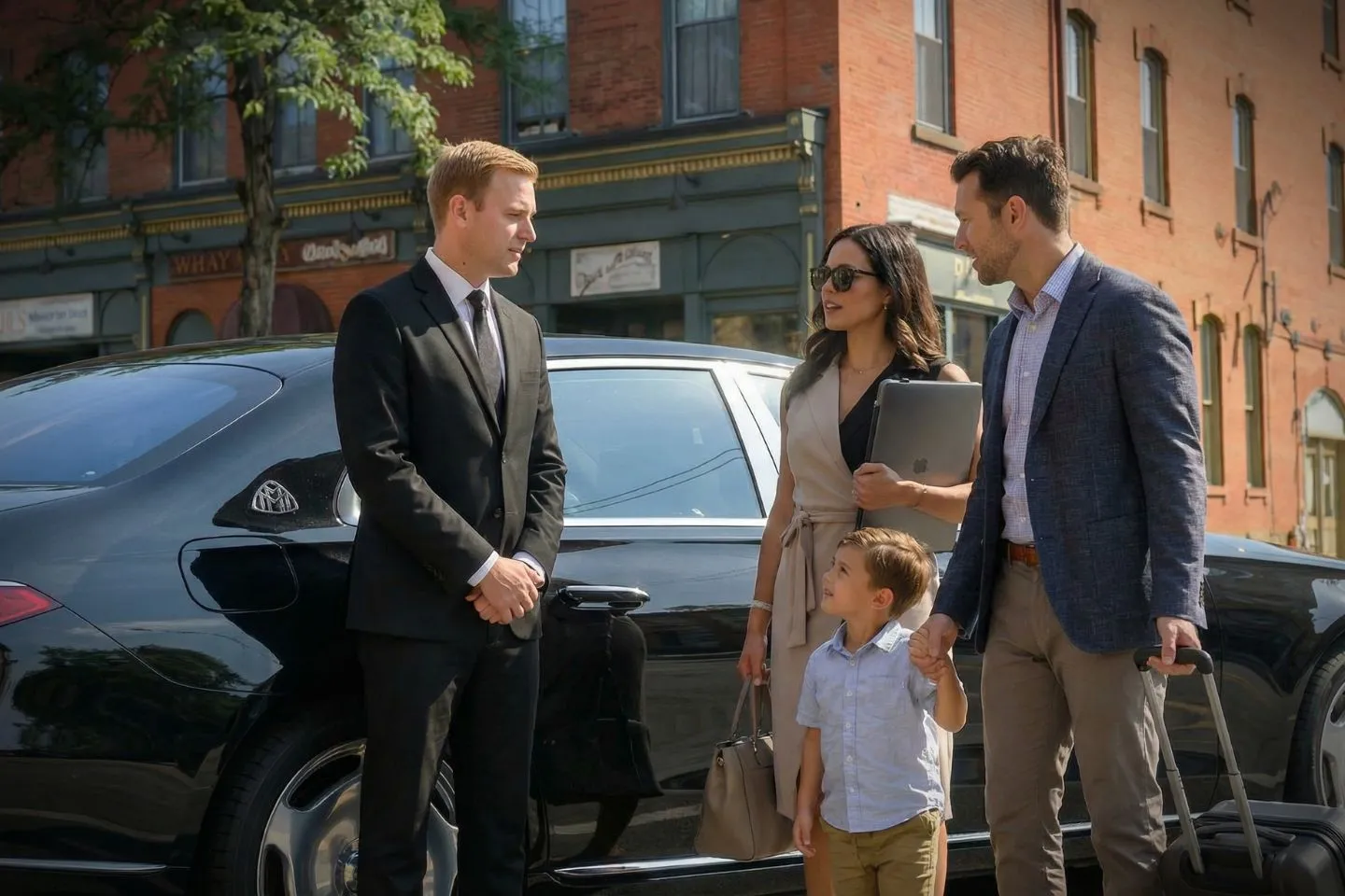 Hunterdon, NJ Car Service luxury sedan with chauffeur waiting outside corporate office