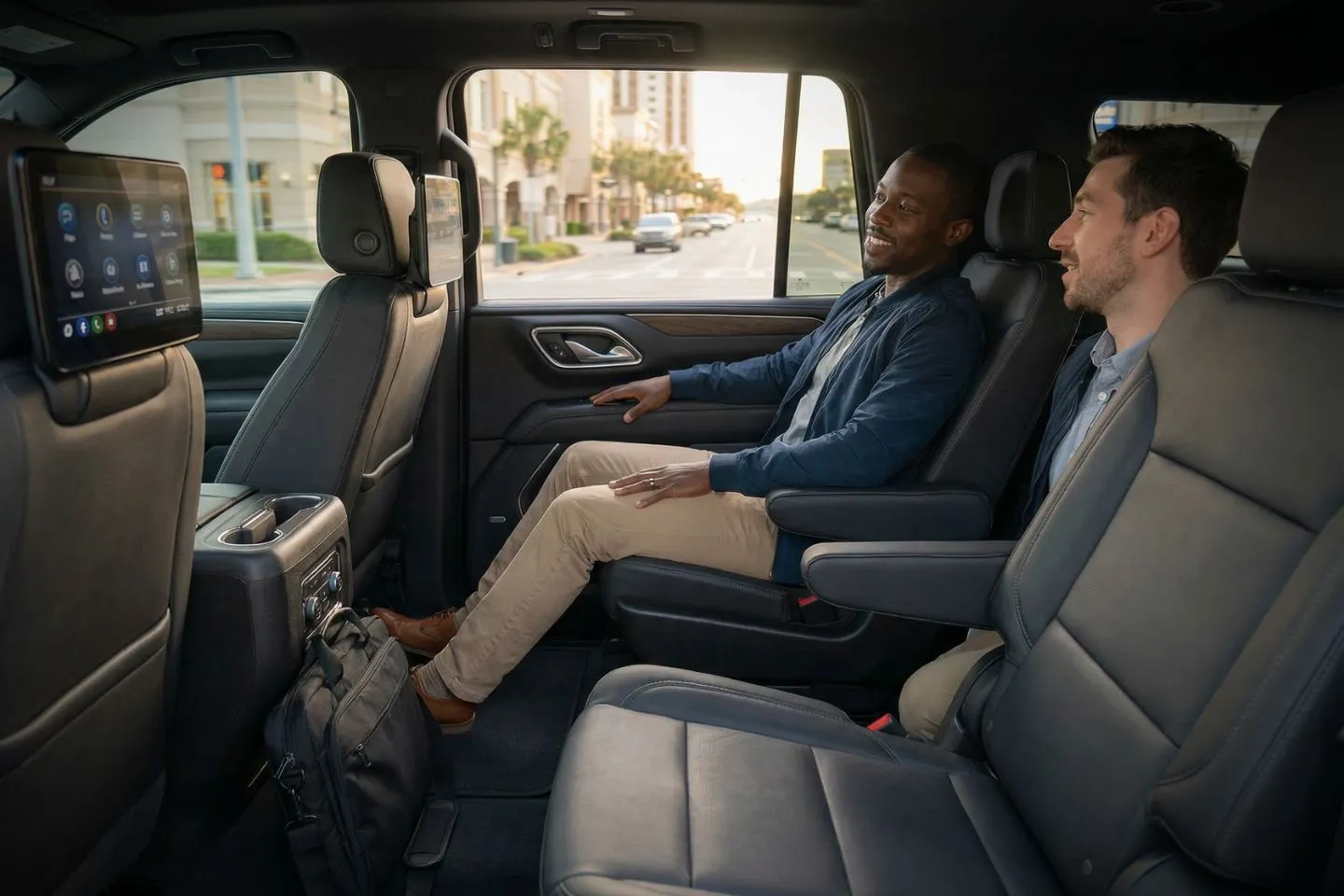 Black SUV from Mercer NJ car service parked outside corporate office for executive transport