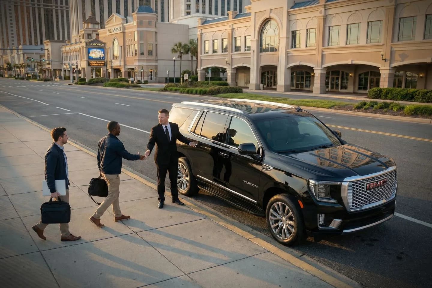 Mercer NJ Car Service luxury sedan with chauffeur arriving for airport pickup in Mercer County