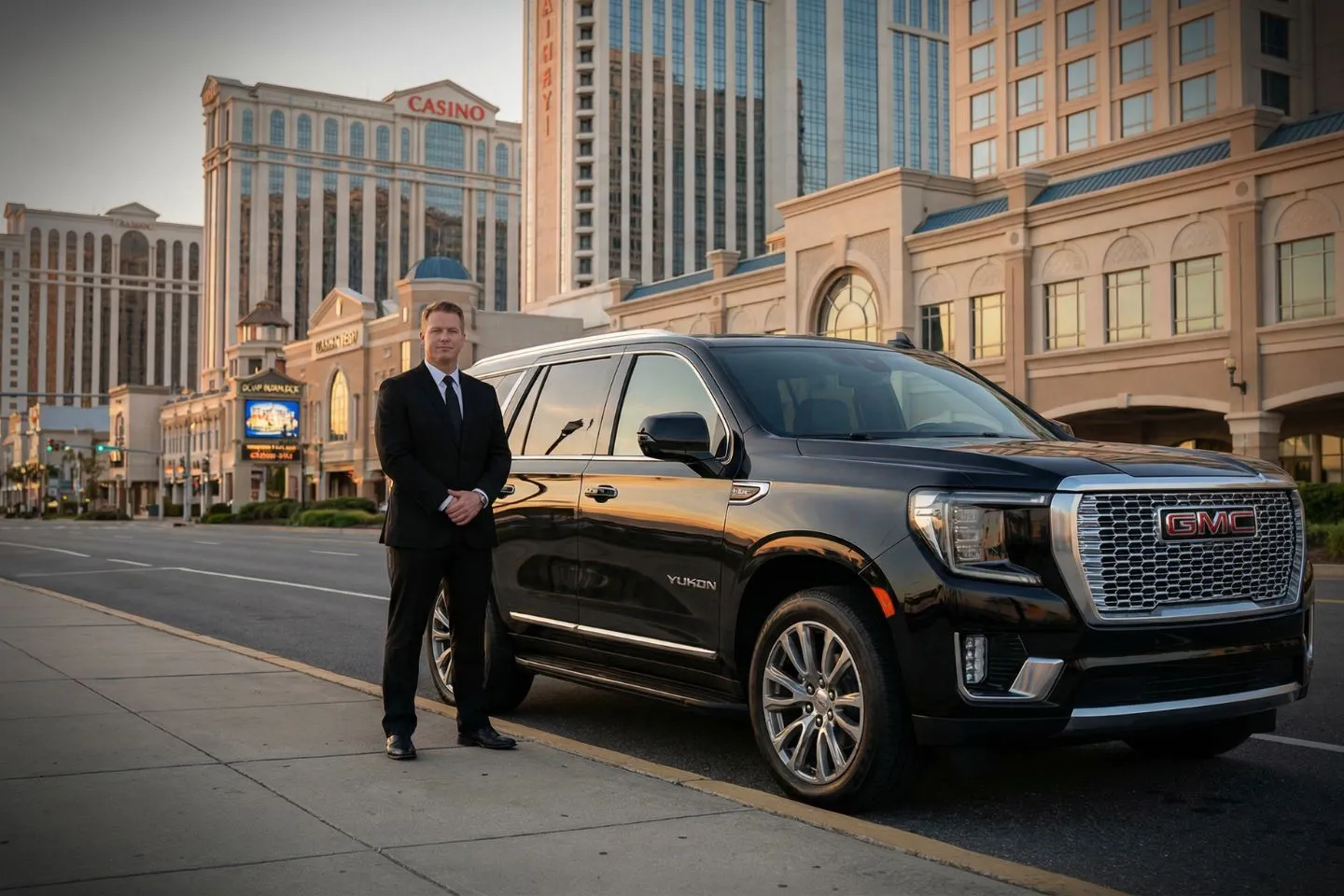 Business traveler entering Mercer NJ car service sedan for safe and reliable city transport