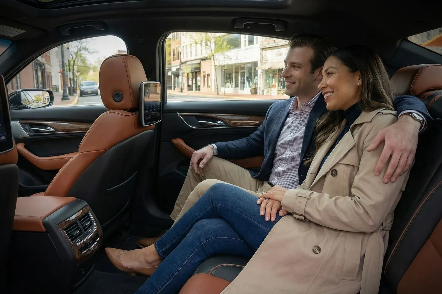 Business traveler using Monmouth, NJ Car Service for corporate meeting transportation with luxury vehicle