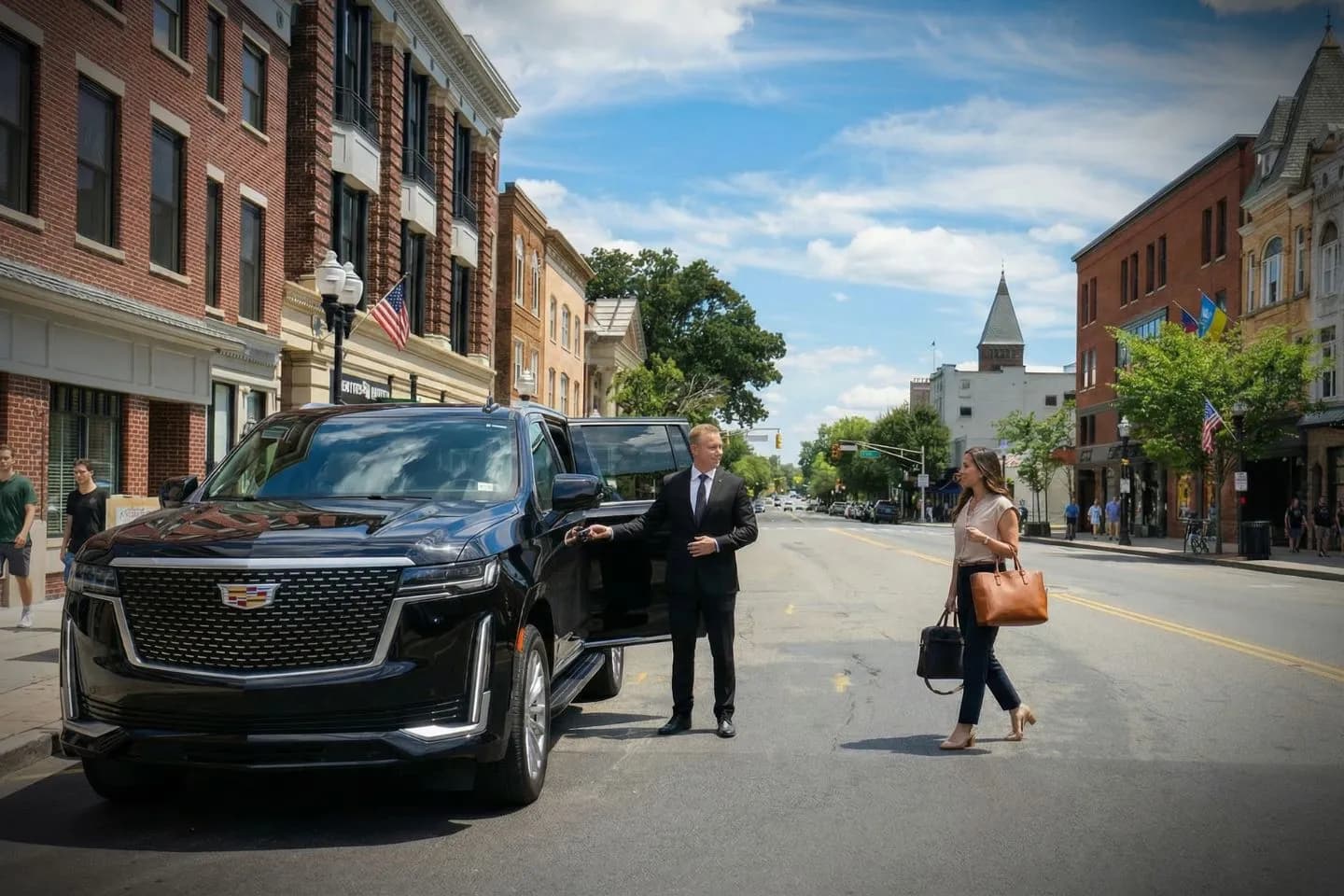 Morris NJ Car Service luxury sedan arriving at airport with professional chauffeur assisting passenger