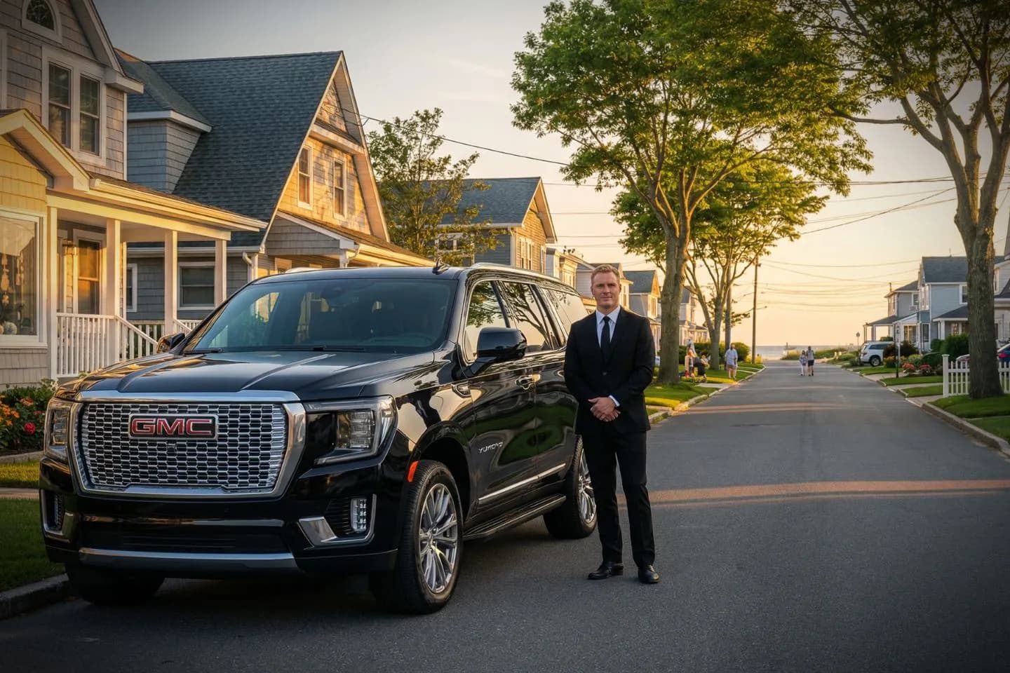 Black car arriving at airport terminal Ocean NJ Car Service