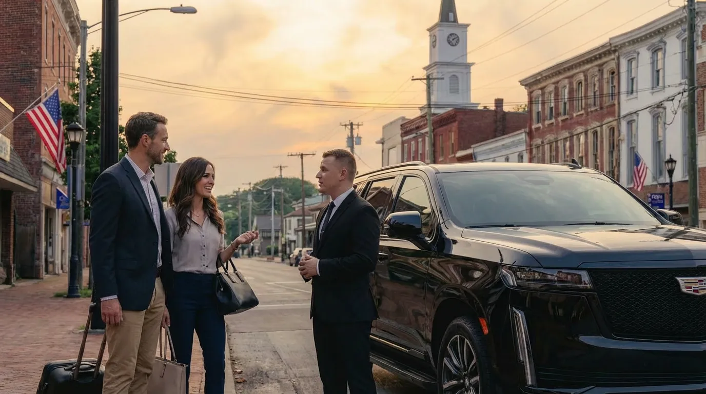 Salem, NJ Car Service executive black car arriving for business pickup in downtown Salem New Jersey