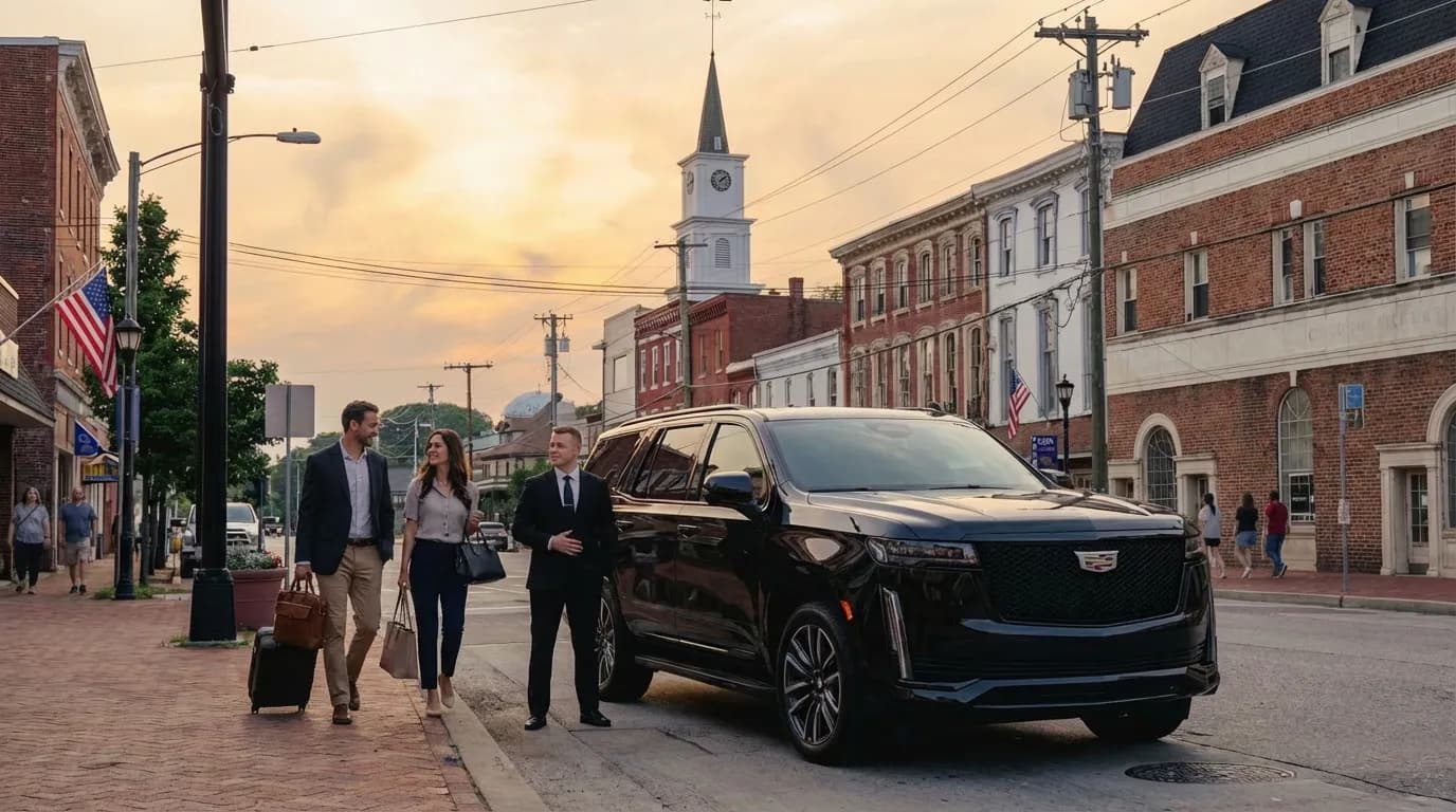 Salem, NJ Car Service luxury sedan with chauffeur waiting at airport terminal in Salem area