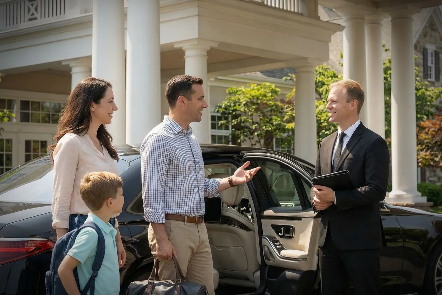 Chauffeur opening door for client using Sussex NJ car service luxury black vehicle