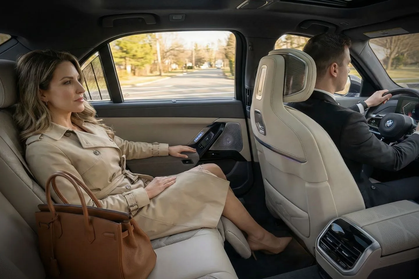 Airport pickup scene with Union NJ car service chauffeur assisting traveler with luggage