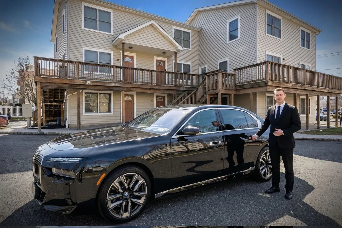 Chauffeur opening door for passenger using Union NJ car service at airport terminal