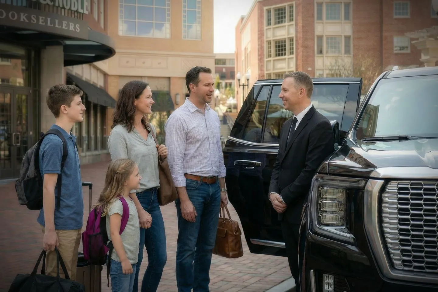 Executive black car waiting outside hotel for Hartford CT car service providing professional rides in Hartford area