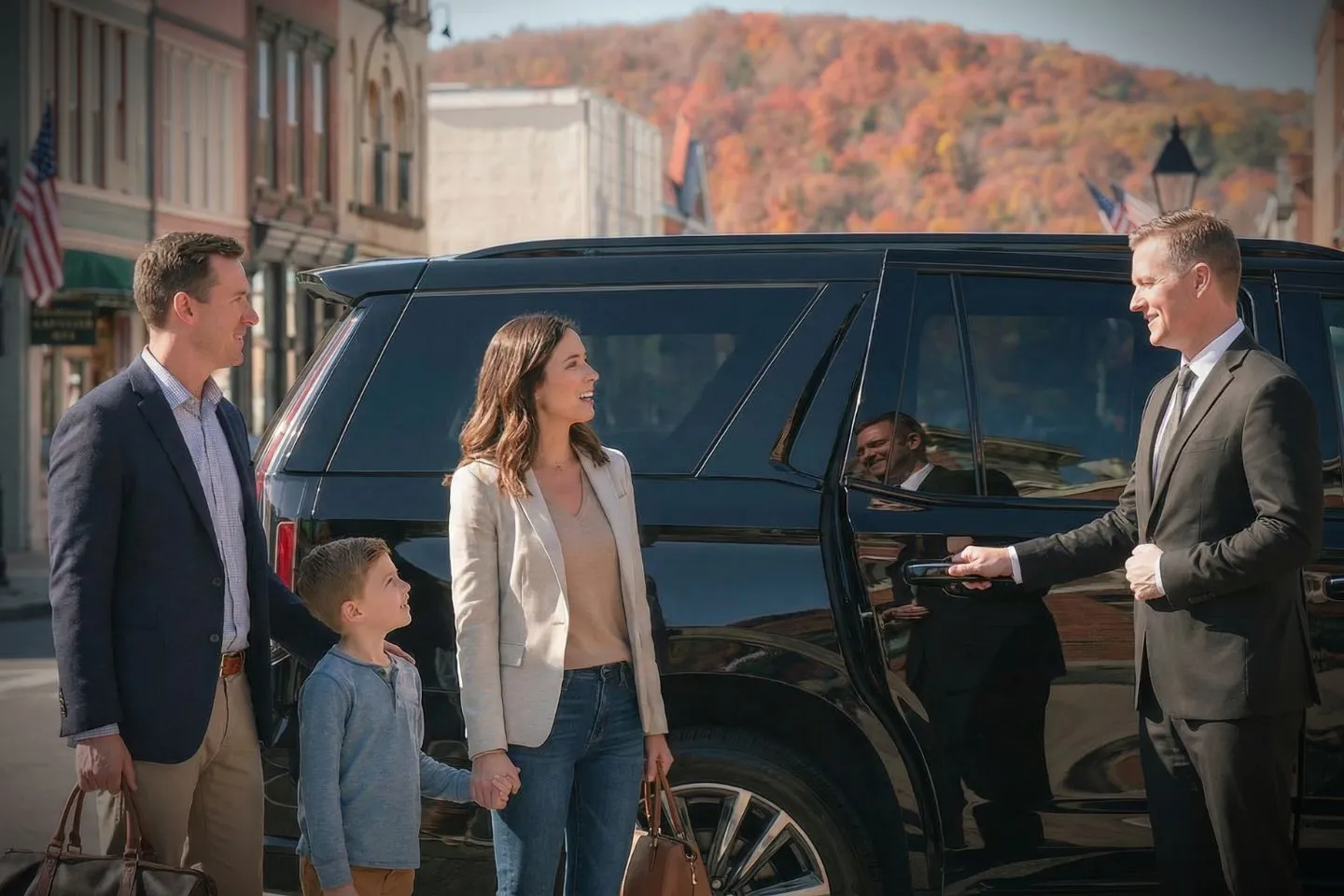 Luxury sedan with chauffeur in Litchfield, CT Car Service arriving for airport pickup in Connecticut