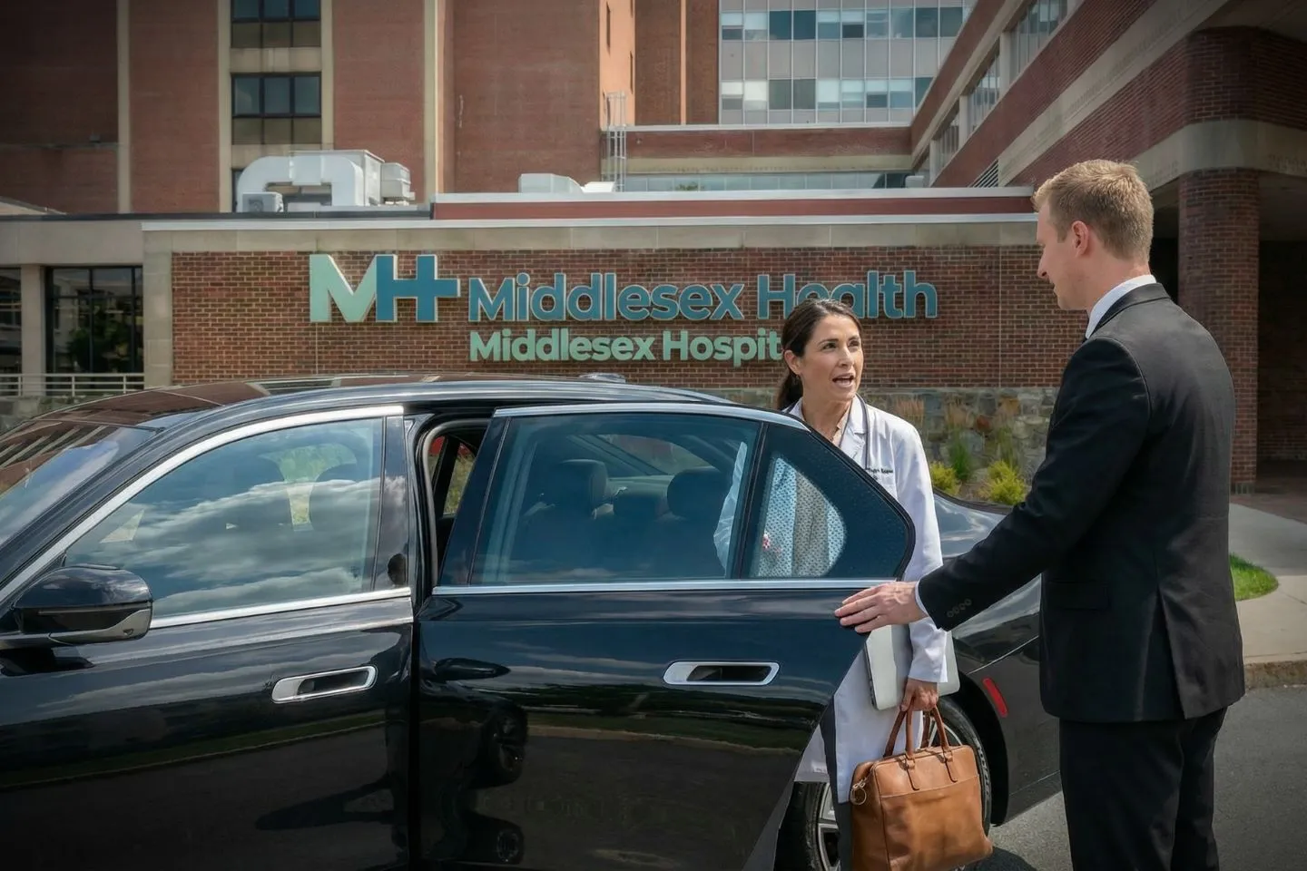 Middlesex, CT Car Service luxury sedan with professional chauffeur arriving for airport pickup