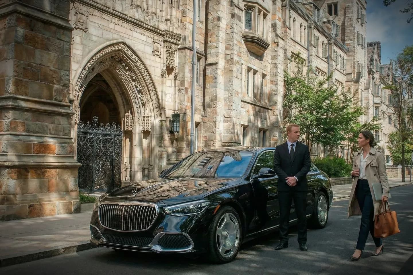 Chauffeur-driven car service in New Haven CT arriving on time for hotel pickup downtown