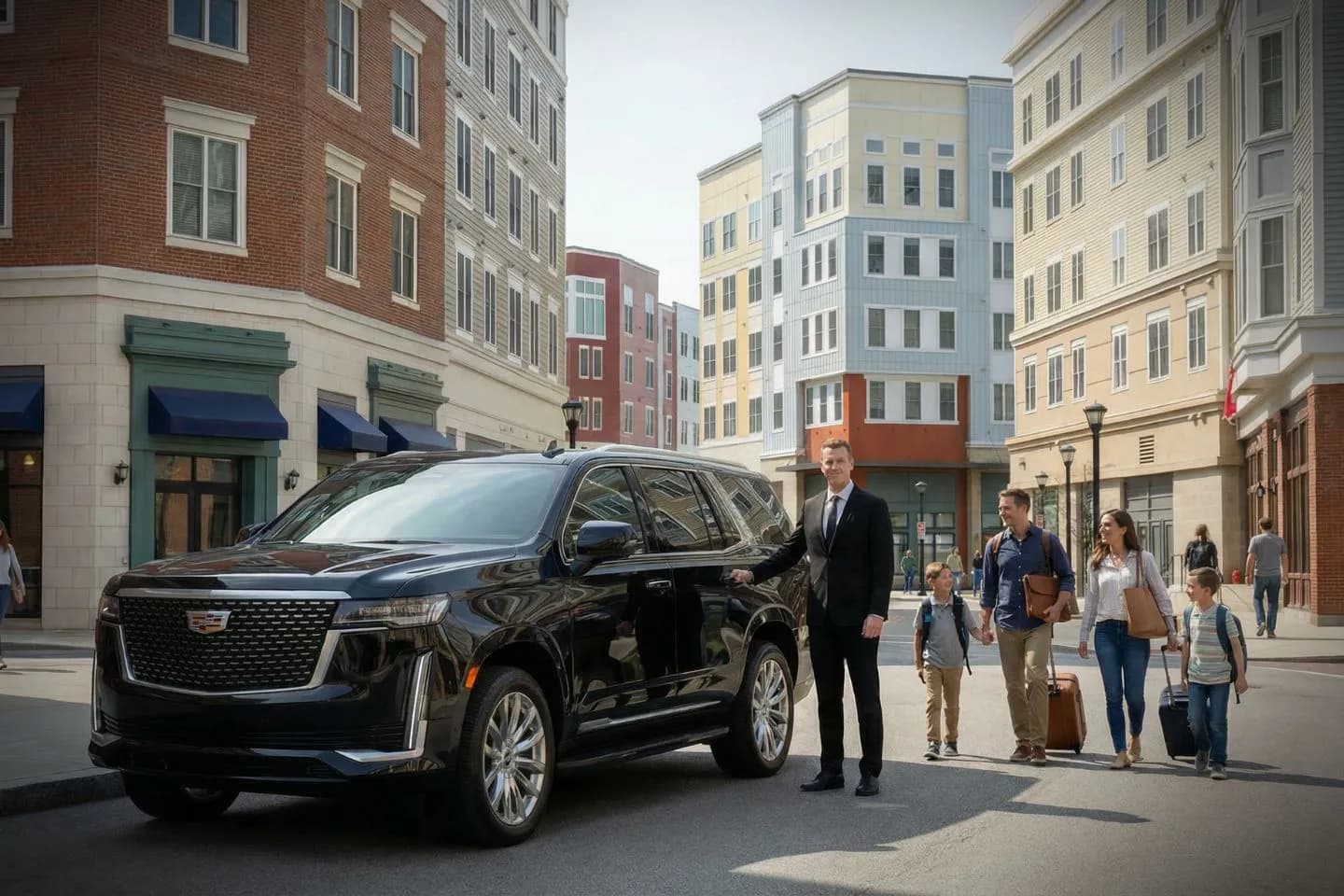 Chauffeur assisting passenger into vehicle for Tolland CT car service airport transfer