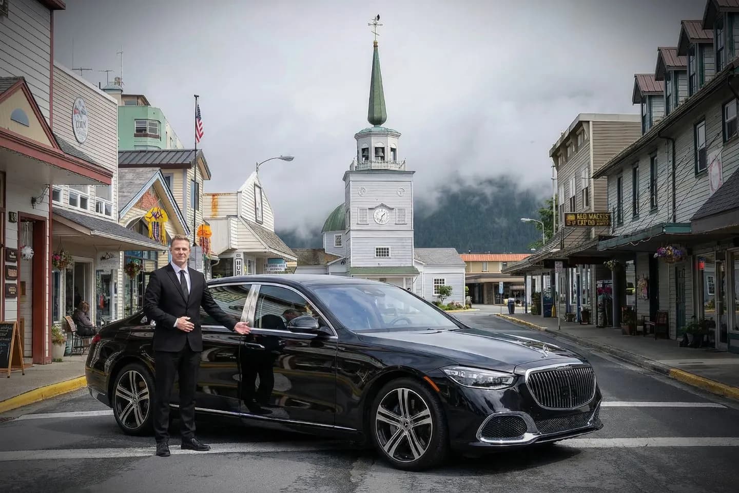 Alaska, AK Chauffeur Service driver assisting passenger with luggage at airport pickup zone
