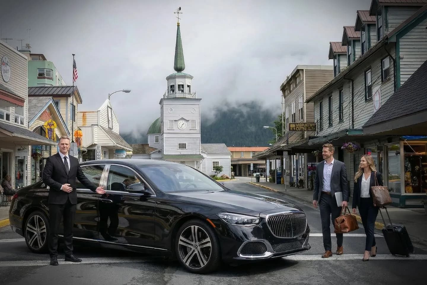 Alaska chauffeur service fleet of luxury vehicles lined up for weddings and special events