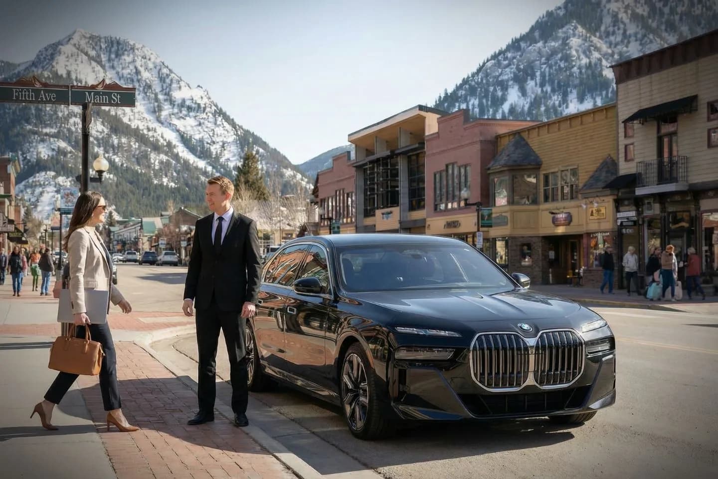 Professional chauffeur opening car door for client Colorado CO Chauffeur Service sedan service