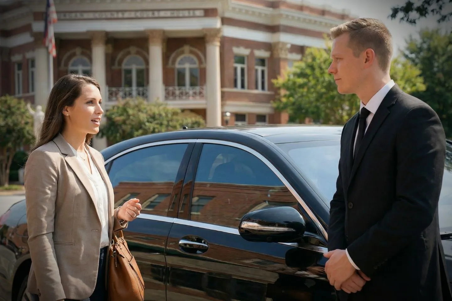 Professional driver opening door for client using Georgia chauffeur service