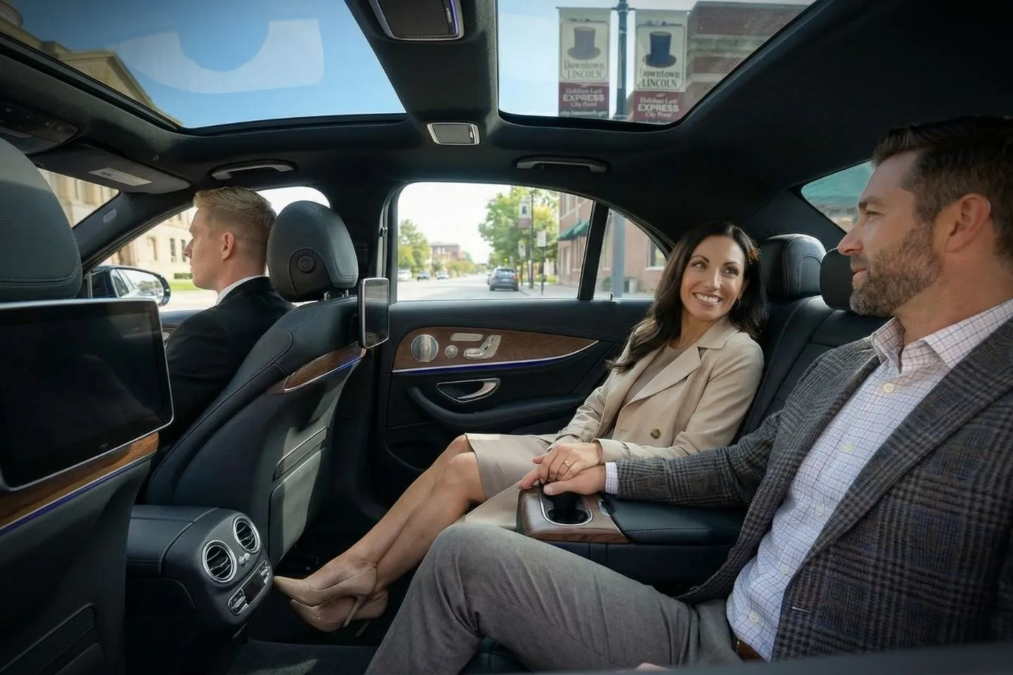 Black SUV used for Illinois, IL chauffeur service waiting at airport terminal pickup zone