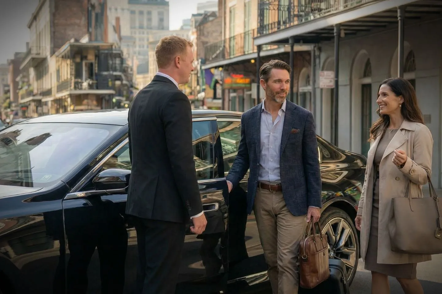 Executive using Louisiana, LA Chauffeur Service for airport transfer with premium black car